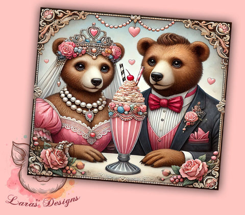 Bear Sipping Shake Valentine's Tumbler, Bear Sipping Shake Wrap, 20oz Sublimation Tumbler, Cute Bear Gift, Romantic Drinkware, Love Themed Tumbler, Valentine's Day Gift for Her Sublimation Lara' s Designs 