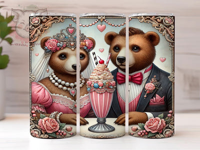 Bear Sipping Shake Valentine's Tumbler, Bear Sipping Shake Wrap, 20oz Sublimation Tumbler, Cute Bear Gift, Romantic Drinkware, Love Themed Tumbler, Valentine's Day Gift for Her Sublimation Lara' s Designs 