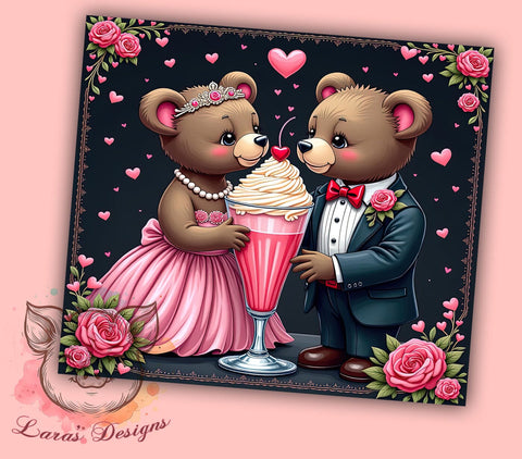 Bear Sipping Shake Valentine's Tumbler, Bear Sipping Shake Wrap, 20oz Sublimation Tumbler, Cute Bear Gift, Romantic Drinkware, Love Themed Tumbler, Valentine's Day Gift for Her Sublimation Lara' s Designs 