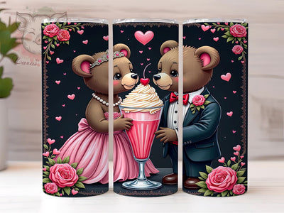 Bear Sipping Shake Valentine's Tumbler, Bear Sipping Shake Wrap, 20oz Sublimation Tumbler, Cute Bear Gift, Romantic Drinkware, Love Themed Tumbler, Valentine's Day Gift for Her Sublimation Lara' s Designs 