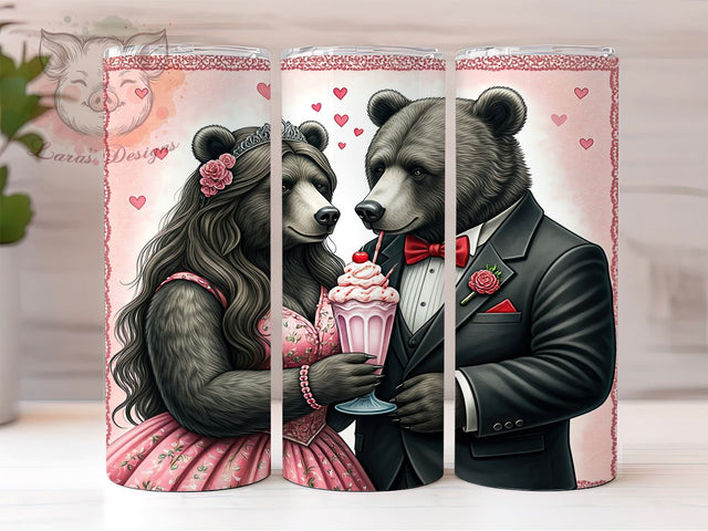 Bear Sipping Shake Valentine's Tumbler, Bear Sipping Shake Wrap, 20oz Sublimation Tumbler, Cute Bear Gift, Romantic Drinkware, Love Themed Tumbler, Valentine's Day Gift for Her Sublimation Lara' s Designs 
