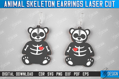 Bear Skeleton Earrings | Halloween Earrings | Jewelry Design | Bijoux Design | CNC Files SVG Fly Design 