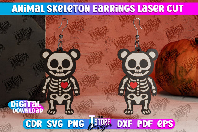 Bear Skeleton Earrings | Halloween Earrings | Jewelry Design | Bijoux Design | CNC Files SVG The T Store Design 