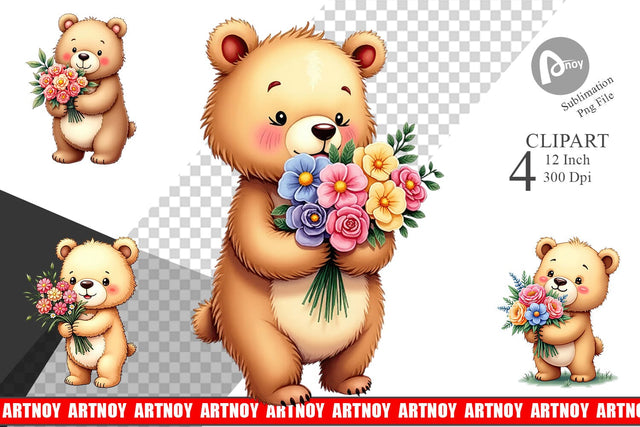 Bear Spring Bouquet Clipart Sublimation artnoy 