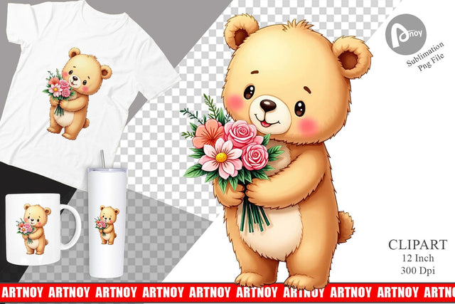 Bear Spring Bouquet Clipart Sublimation artnoy 