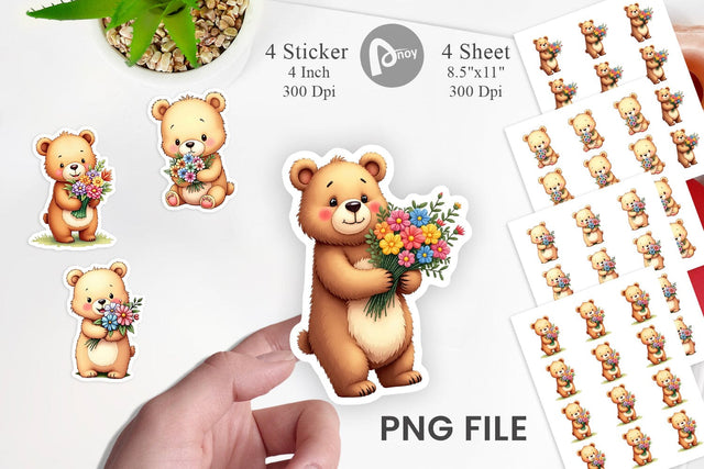 Bear Spring Bouquet Sticker Sublimation artnoy 