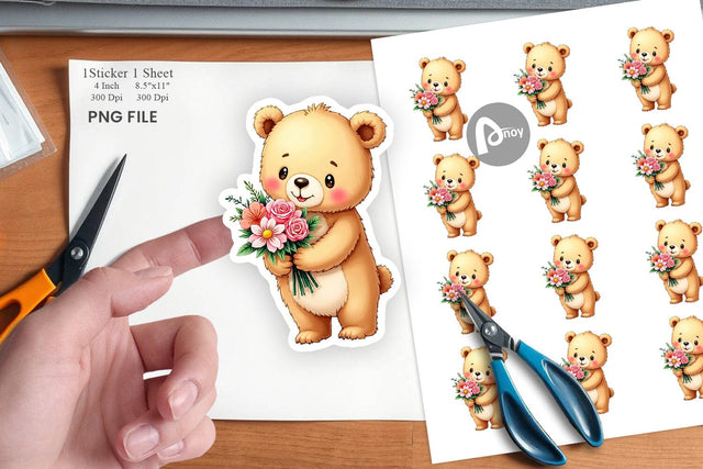 Bear Spring Bouquet Sticker Sublimation artnoy 