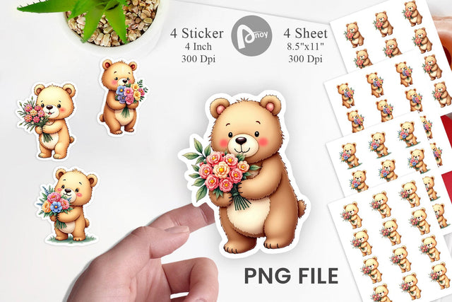 Bear Spring Bouquet Sticker Sublimation artnoy 
