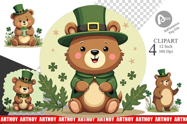 Bear St. Patrick Clipart Sublimation artnoy 