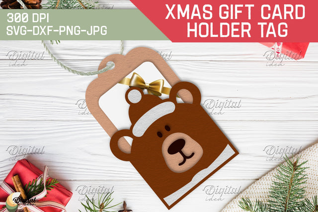 Bear SVG Christmas Gift Card Holder Tag. 3D Layered Paper Cut 3D Paper Evgenyia Guschina 