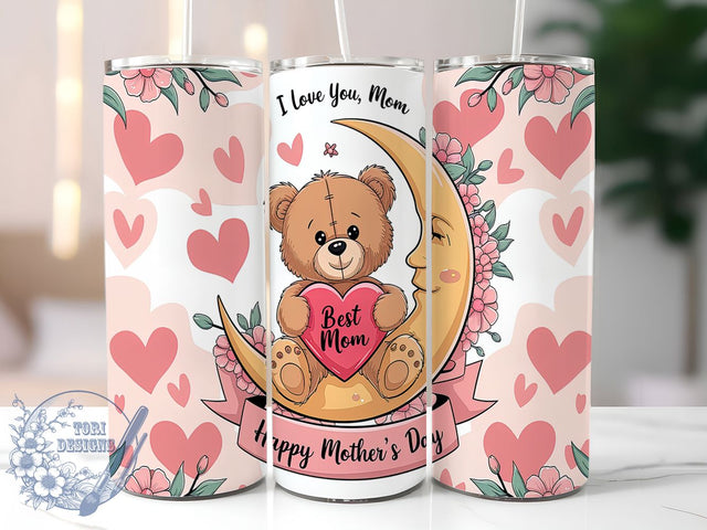 Bear Themed Mother's Day Tumbler Wrap, Bear Themed Mom Gift, I Love You Mom Design, 20oz Mom Tumbler, Custom Mother's Day Cup, Cute Bear Tumbler Wrap Sublimation ToriDesigns 