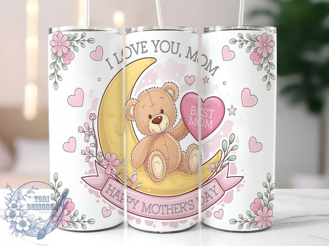 Bear Themed Mother's Day Tumbler Wrap, Bear Themed Mom Gift, I Love You Mom Design, 20oz Mom Tumbler, Custom Mother's Day Cup, Cute Bear Tumbler Wrap Sublimation ToriDesigns 