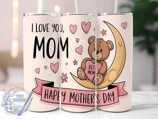 Bear Themed Mother's Day Tumbler Wrap, Bear Themed Mom Gift, I Love You Mom Design, 20oz Mom Tumbler, Custom Mother's Day Cup, Cute Bear Tumbler Wrap Sublimation ToriDesigns 