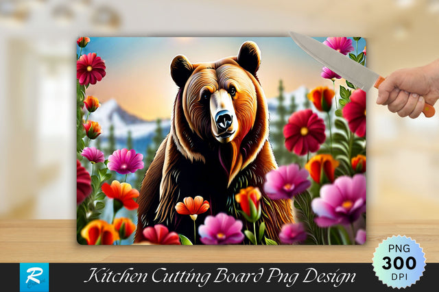 Bear With Flowers Cutting Board Sublimation Regulrcrative 