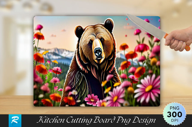 Bear With Flowers Cutting Board Sublimation Regulrcrative 