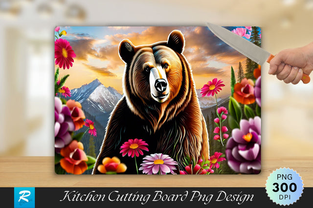 Bear With Flowers Cutting Board Sublimation Regulrcrative 