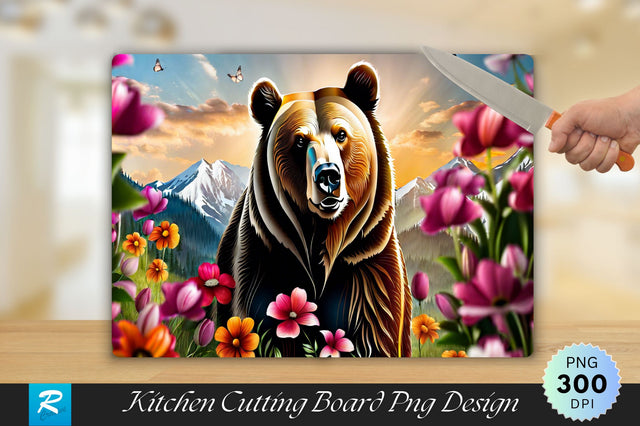 Bear With Flowers Cutting Board Sublimation Regulrcrative 