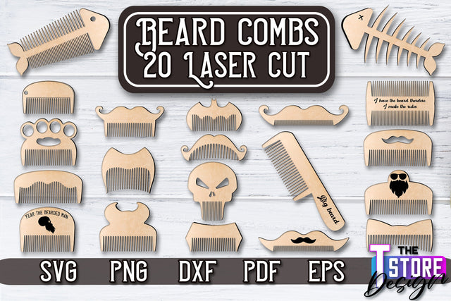 Beard Combs Design | Beard Accessories Laser Cut | Gift for Men | CNC Files SVG The T Store Design 