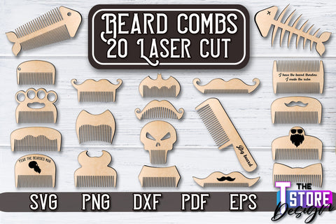 Beard Combs Design | Beard Accessories Laser Cut | Gift for Men | CNC Files SVG The T Store Design 