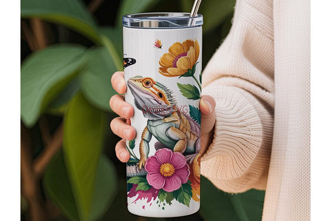 Bearded Dragon & Flowers 20oz Tumbler Sublimation DesignSVG 