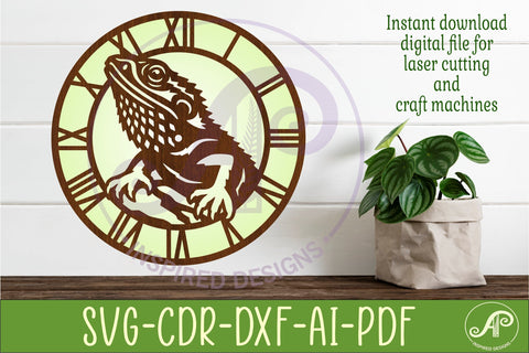 Bearded Dragon Lizard Clock SVG, Reptile Laser Cut Clock SVG APInspireddesigns 