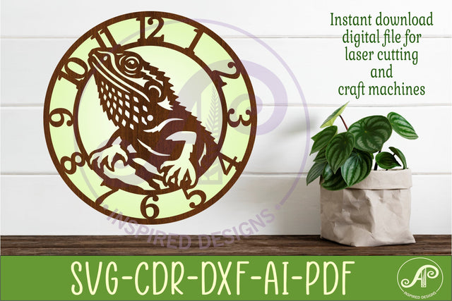 Bearded Dragon Lizard Clock SVG, Reptile Laser Cut Clock SVG APInspireddesigns 