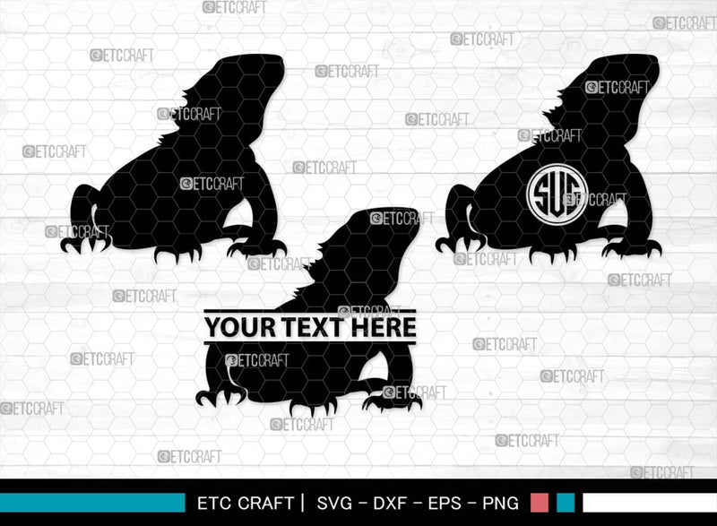 Bearded Dragon Monogram, Bearded Dragon Silhouette, Dragon SVG, Lizard ...