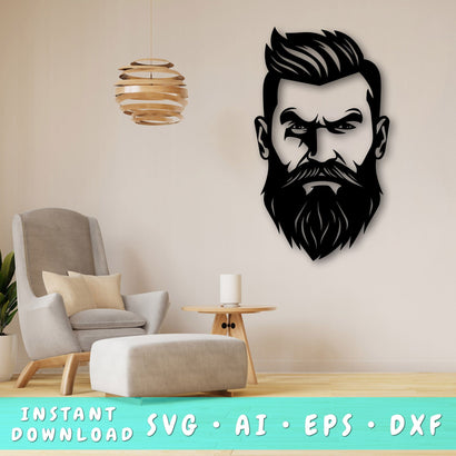 Bearded Man Laser SVG Cut File, Bearded Man Glowforge File, Bearded Man DXF, Bearded Man Wall Art SVG SVG HappyDesignStudio 
