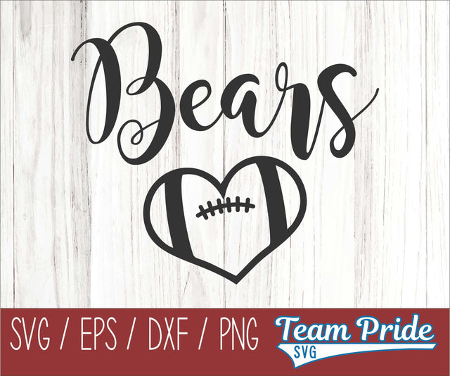 Bears Football Heart SVG Digital Download Printable - SVG, EPS, DXF, PNG SVG Team Pride SVG 