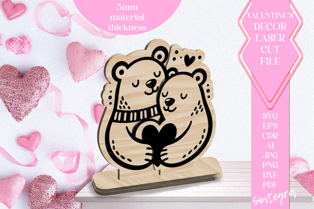 Bears Love Valentine Ornament Laser Cut SVG v3 SVG Sintegra 