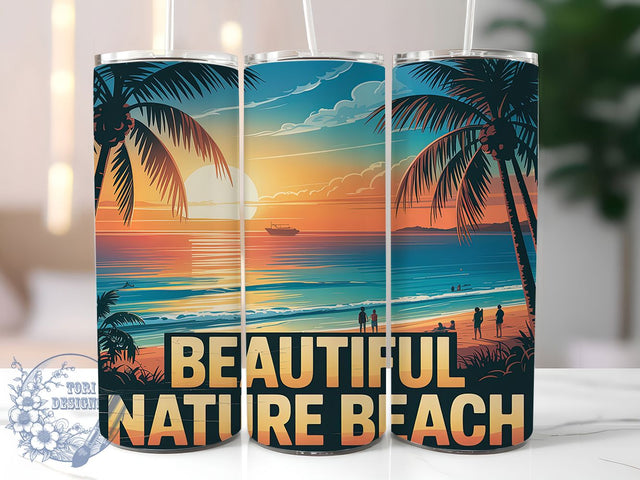 Beautiful Beach Scene 20oz Tumbler, Beach Scene Phrase, Tropical Coastal Illustration, Sublimation Tumbler Wrap, 20oz Tumbler, Fun Summer Gift, Bright Ocean Style Sublimation ToriDesigns 