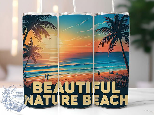 Beautiful Beach Scene 20oz Tumbler, Beach Scene Phrase, Tropical Coastal Illustration, Sublimation Tumbler Wrap, 20oz Tumbler, Fun Summer Gift, Bright Ocean Style Sublimation ToriDesigns 