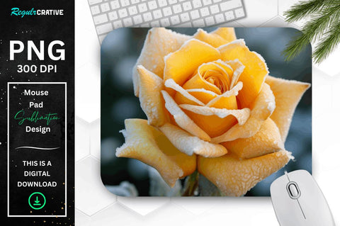 Beautiful Beautiful Frost Yellow Rose Mouse Pad Sublimation Regulrcrative 
