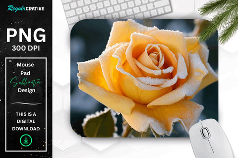 Beautiful Beautiful Frost Yellow Rose Mouse Pad Sublimation Regulrcrative 