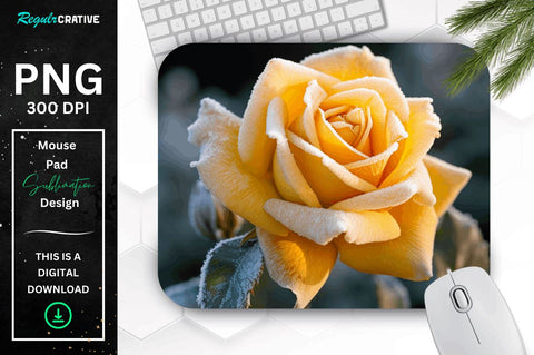 Beautiful Beautiful Frost Yellow Rose Mouse Pad Sublimation Regulrcrative 