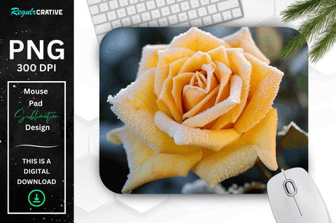 Beautiful Beautiful Frost Yellow Rose Mouse Pad Sublimation Regulrcrative 