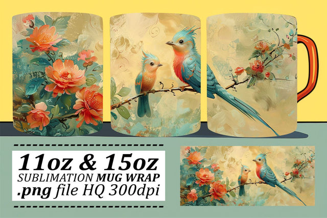 Beautiful Bird Print – 11oz & 15oz Mug Sublimation Wrap Sublimation afrosvg 