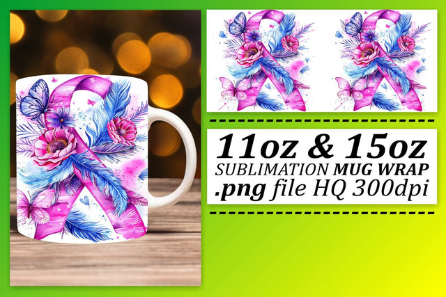 Beautiful Breast Cancer Wrap – 11oz & 15oz Pink Ribbon Design Sublimation afrosvg 