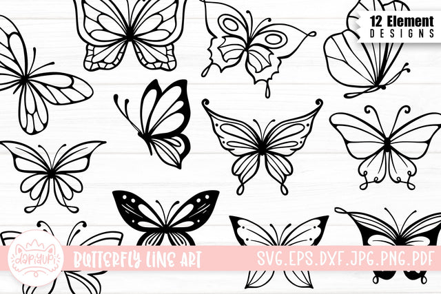 Beautiful Butterfly Line Art Clipart SVG Cut File Bundle SVG dapiyupi store 