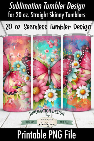 Beautiful Butterfly Seamless 20 oz Sublimation Tumbler Sublimation Ewe-N-Me Designs 