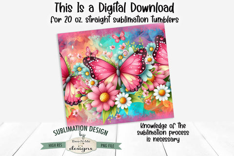 Beautiful Butterfly Seamless 20 oz Sublimation Tumbler Sublimation Ewe-N-Me Designs 