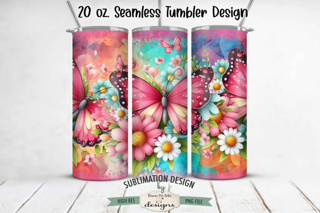 Beautiful Butterfly Seamless 20 oz Sublimation Tumbler Sublimation Ewe-N-Me Designs 