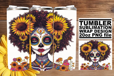 Beautiful Calavera Wrap – 20oz Watercolor Design Sublimation afrosvg 
