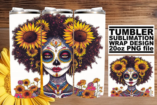 Beautiful Calavera Wrap – 20oz Watercolor Design Sublimation afrosvg 