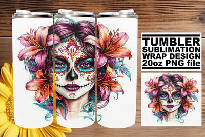 Beautiful Calavera Wrap – 20oz Watercolor Sublimation Sublimation afrosvg 