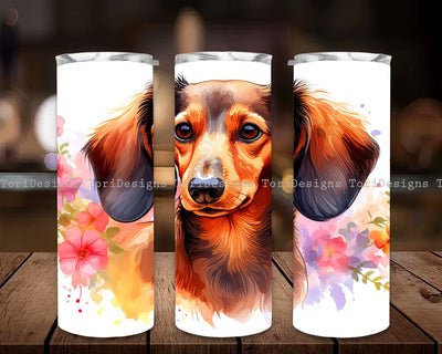 Beautiful Colorful Dachshund with Flowers Design, Dachshund Sublimation, Dachshund Skinny 20oz straight and tapered, PNG Sublimation ToriDesigns 