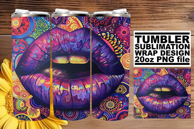 Beautiful Colorful Lips Tumbler Design – 20oz Sublimation Ready Sublimation afrosvg 