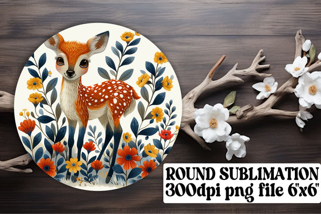 Beautiful Deer & Flower Wrap Sublimation Round Design Sublimation afrosvg 
