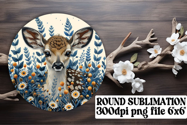 Beautiful Deer & Flowers Keychain Round Design Watercolor Sublimation afrosvg 