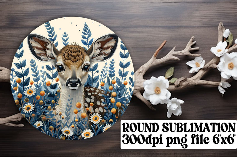 Beautiful Deer & Flowers Keychain Round Design Watercolor Sublimation afrosvg 